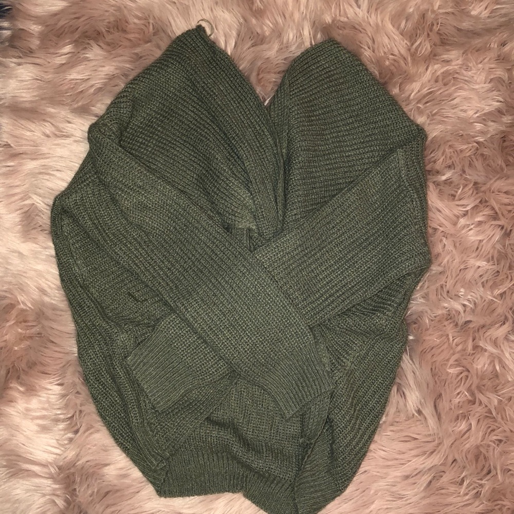 Green open back sweater